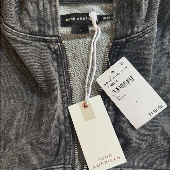 Good American Charcoal Cropped Hoodie Jacket - Picture 2 of 5